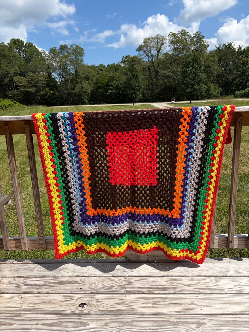 Vintage Afghan 51"x46" Granny Square Crochet Boho Cottage core MCM Blanket Quilt